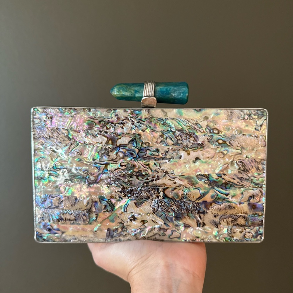 Elegant Abalone Clutch with Turquoise Accent